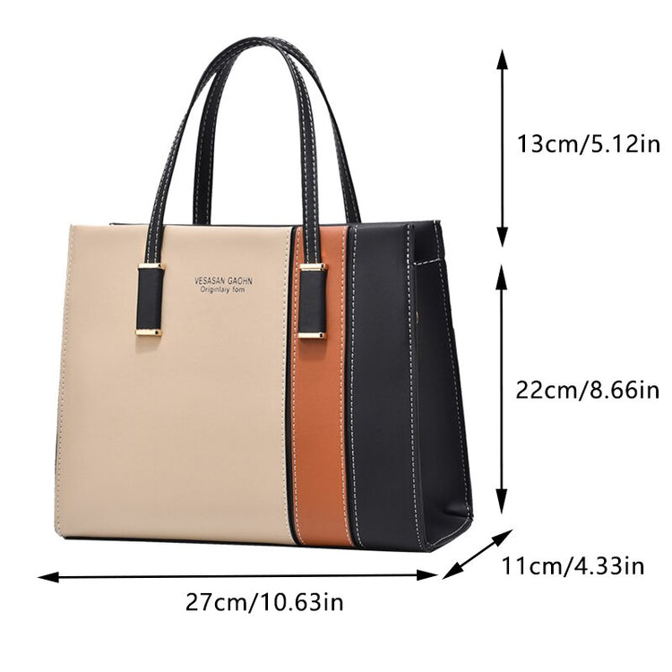 Women's Patchwork Large-Capacity Tote Handbag With Adjustable Crossbody Shoulder Strap
