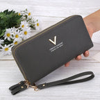 Double Zipper Purse Wallet Long Women's Clutch Wrist Bag