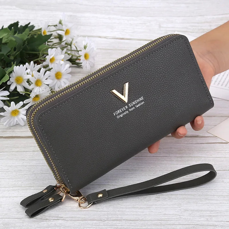 Women's Large Capacity Zipper Wallet Long Clutch PU Leather Mobile Phone Credit-Card Purse