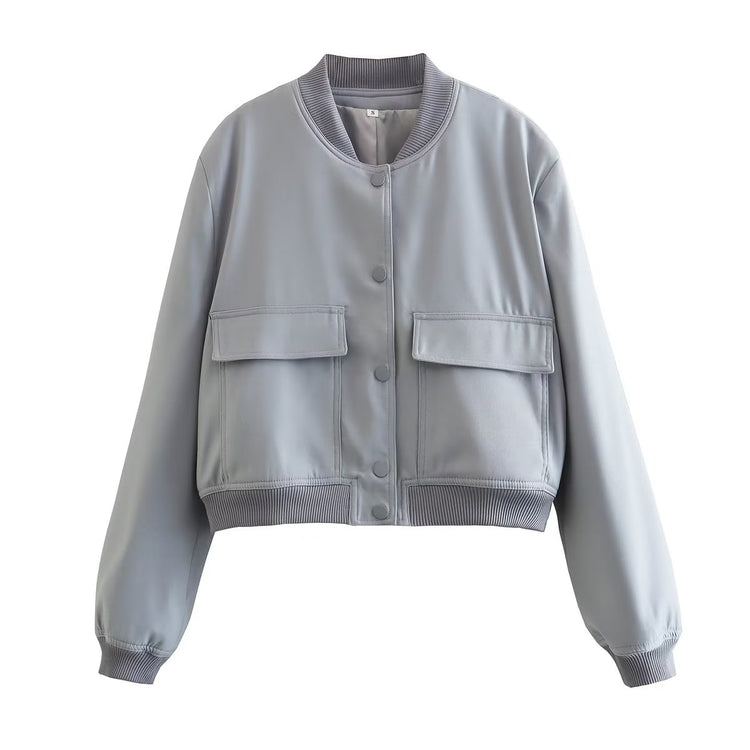 Bomber Jacket - Cropped Single-Breasted Classy Jacket Women's Wear