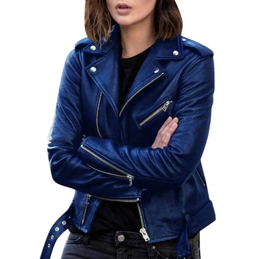 Jacket Classic Motor Biker Rider Faux Leather Women's Wear