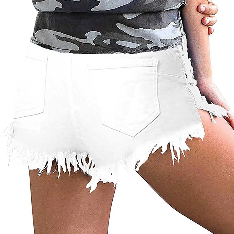 Denim Shorts Ripped Jeans Summer Frayed Hem Distressed Women's Shorts