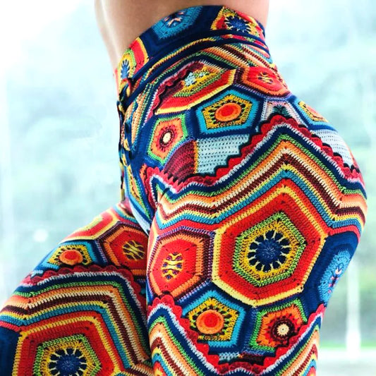 High-Waist Paisley Vintage 1960s Printed Leggings Colourful Fitness Yoga Pants Push Up Elastic Pencil Pants