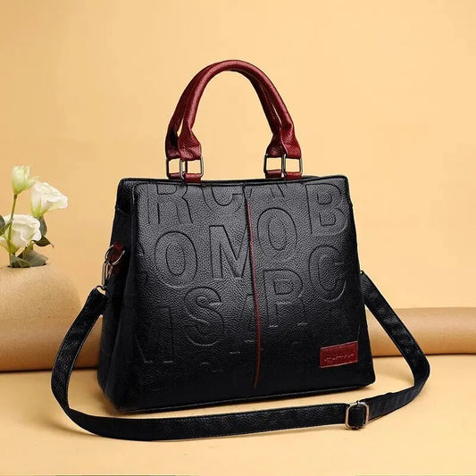 Large Capacity Soft Leather Embossed Letters Ladies Handbag Women's