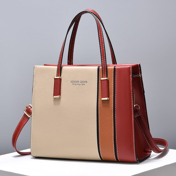 Women's Patchwork Large-Capacity Tote Handbag With Adjustable Crossbody Shoulder Strap