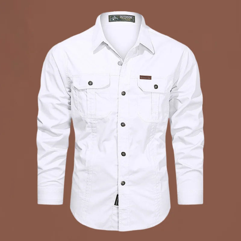 Cargo Shirt Long-Sleeve Cotton Full-Button Shirt With Breast Pockets