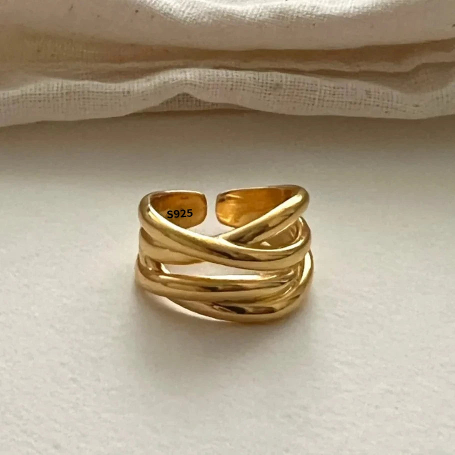 Silver Open Band Adjustable Ring – Modern Layered Punk Design