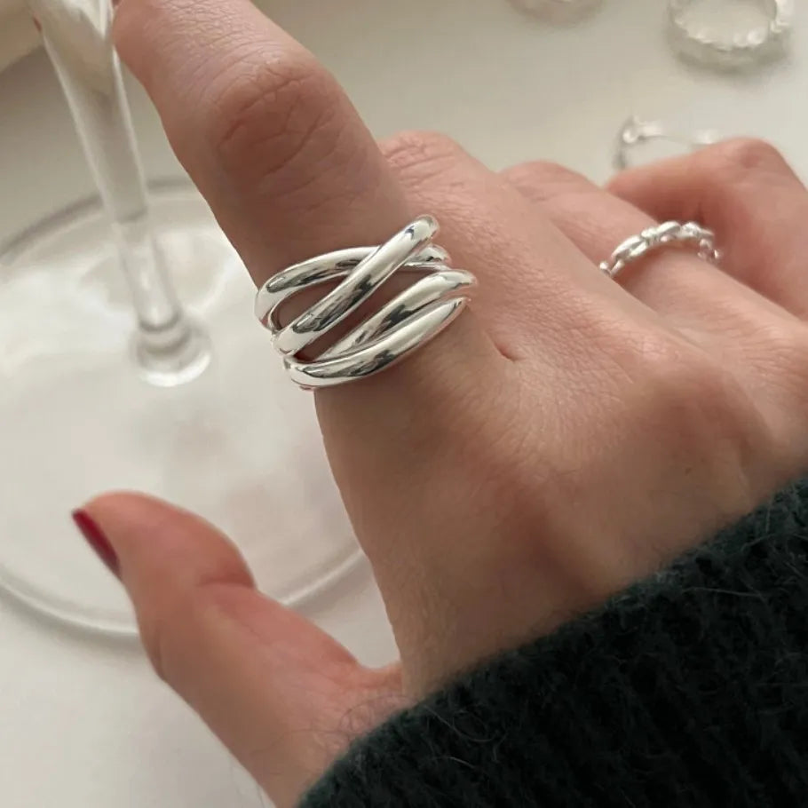 Open Band Adjustable Ring – Modern Layered Punk Design