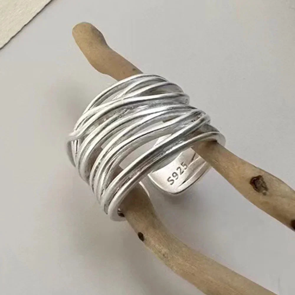 Open Band Adjustable Ring – Modern Layered Punk Design