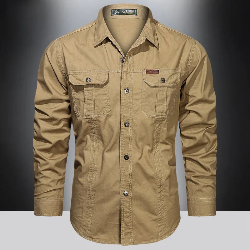 Cargo Shirt Long-Sleeve Cotton Rancher-Style Plus Sizes