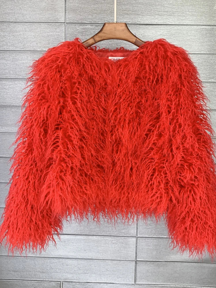 Fluffy Fur Jacket Colourful Shaggy Faux Feathers Short Women's Coat