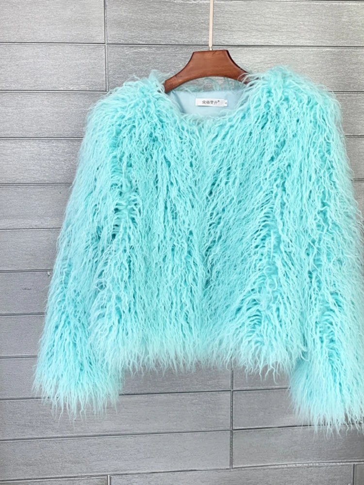 Fluffy Fur Jacket Colourful Shaggy Faux Feathers Short Women's Coat