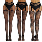 3 Pcs Fishnet Pantyhose Sexy Thigh-High Lingerie Stockings With Garter Belt