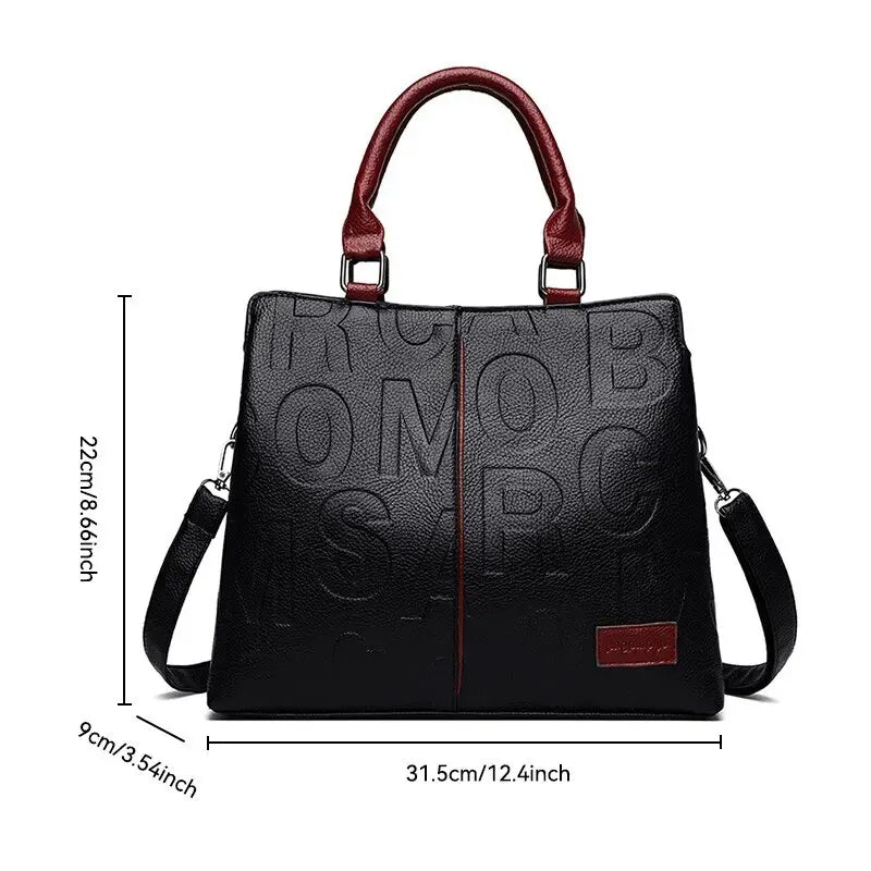 Large Capacity Soft Leather Embossed Letters Ladies Handbag Women's