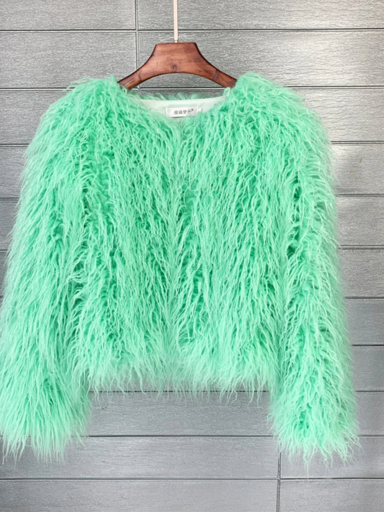 Fluffy Fur Jacket Colourful Shaggy Faux Feathers Short Women's Coat