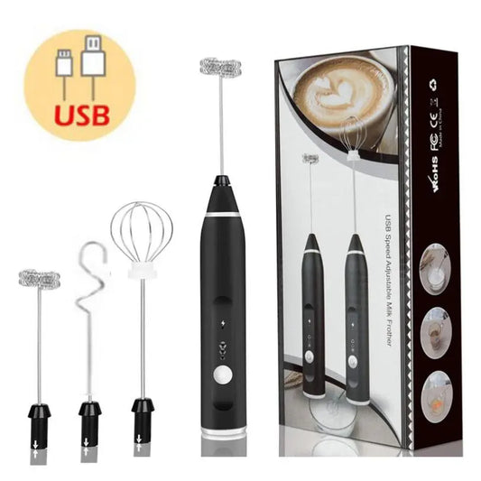 Milk Frother & Egg Beater Delux Electric USB Rechargeable 3-Speed Food Blender Coffee Foam Maker Whisk Cream Mixer
