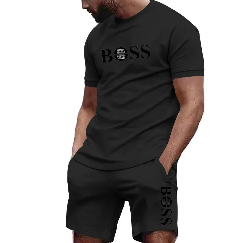 Men's Outfit Set T-shirt + Shorts 2pcs Combo Sportstwear Summer Fitness Clothes