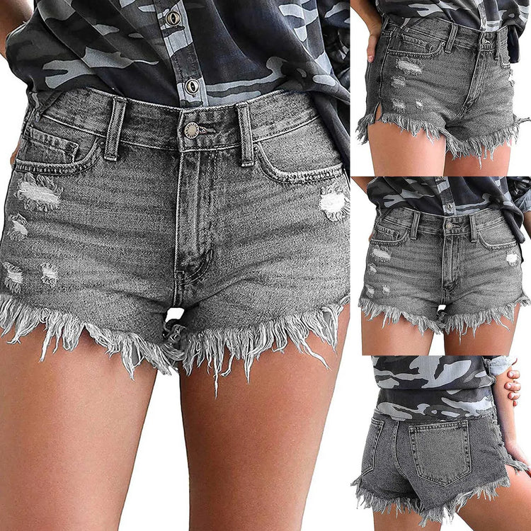 Denim Shorts Ripped Jeans Summer Frayed Hem Distressed Women's Shorts