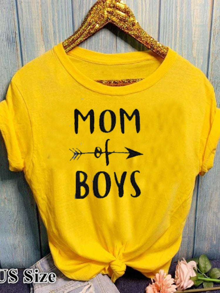 "Mom Of Boys" - Women's Motivational Positivity T-shirt / Mothers / Sons / Kids / Children