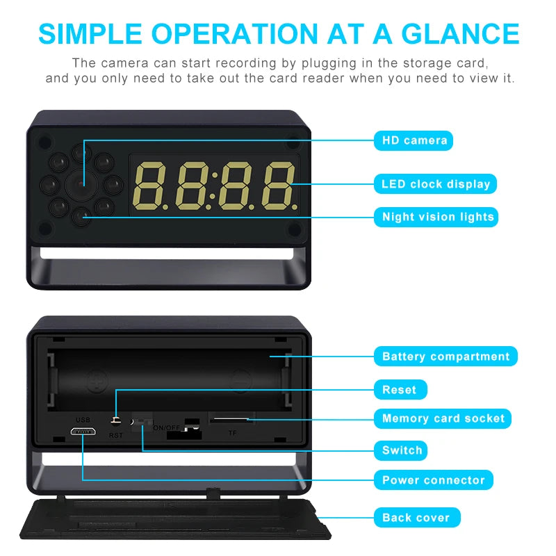 Home Digital Clock Surveillance Camera HD Security Video CCTV