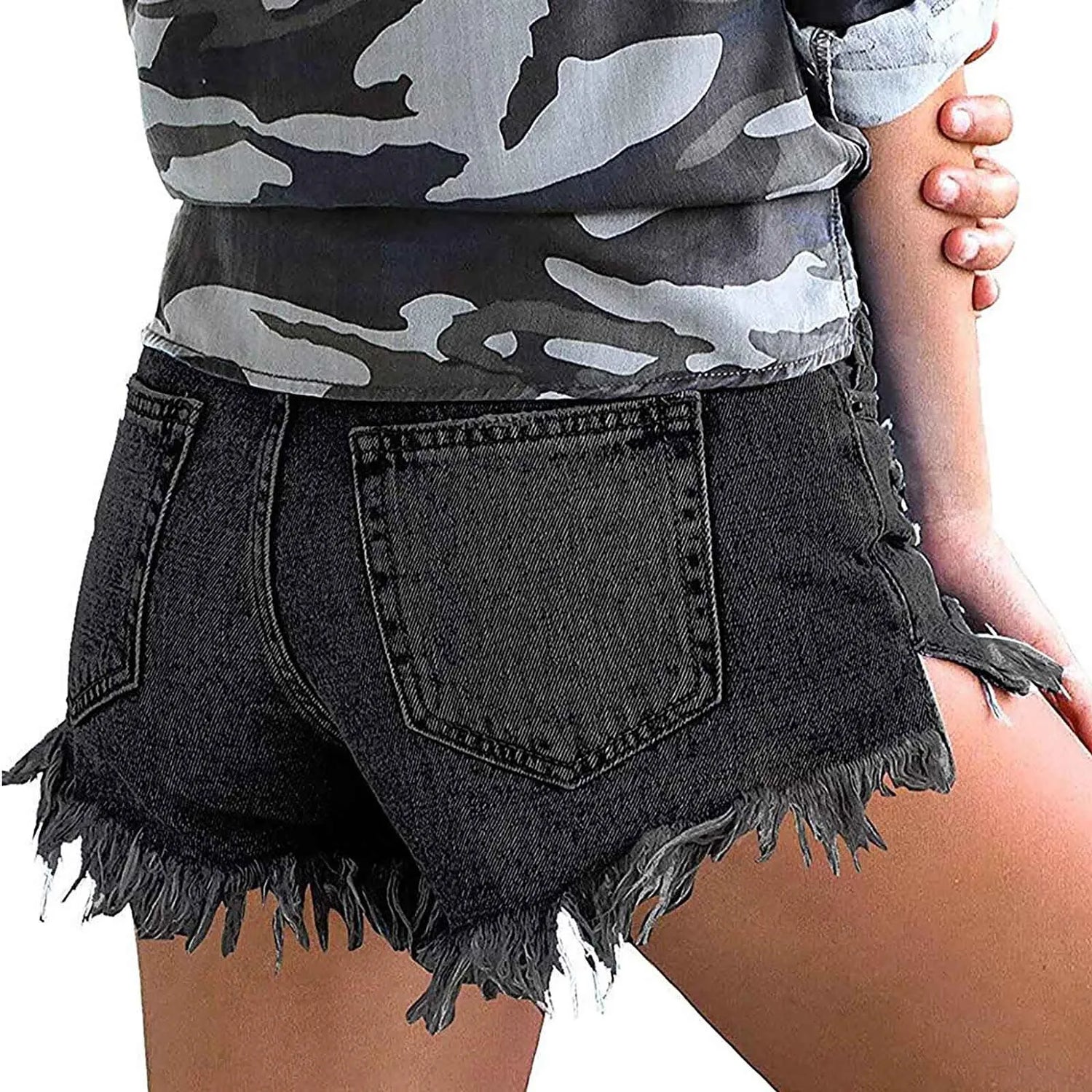 Denim Shorts Ripped Jeans Summer Frayed Hem Distressed Women's Shorts