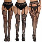 3 Pcs Fishnet Pantyhose Sexy Thigh-High Lingerie Stockings With Garter Belt