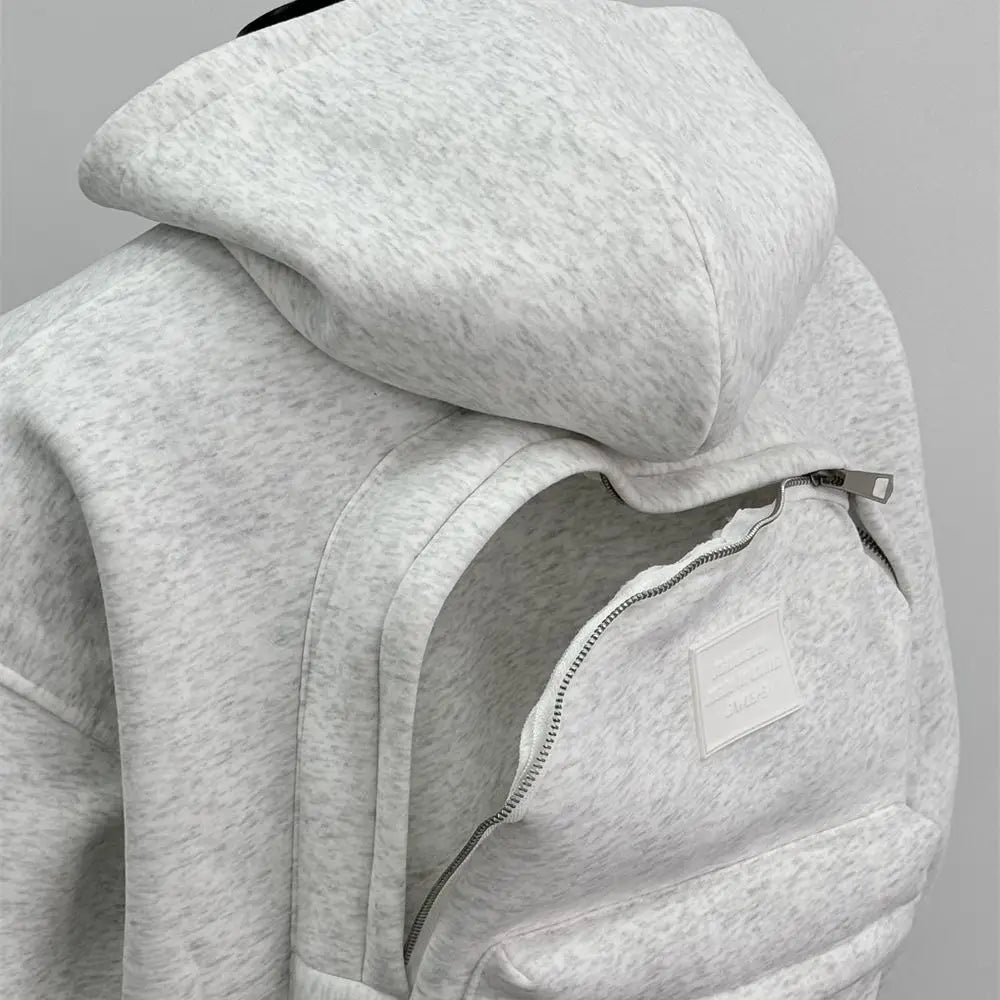 Hoodie Backpack Integrated Travel Compartment Full-Zip Hoodie