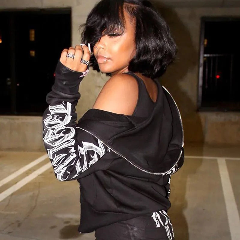 Full Zip Women's Hoodie Hip Hop Design Streetwear Grunge Style