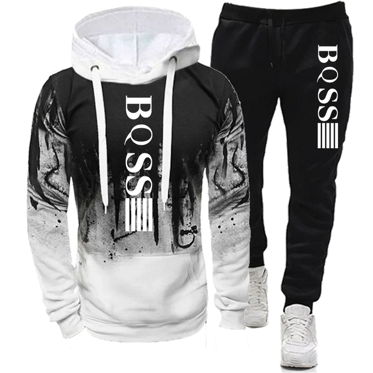 Tracksuit 2pcs Hoodie Sweatshirt & Pants Set Splash Ink Print Sports Combo