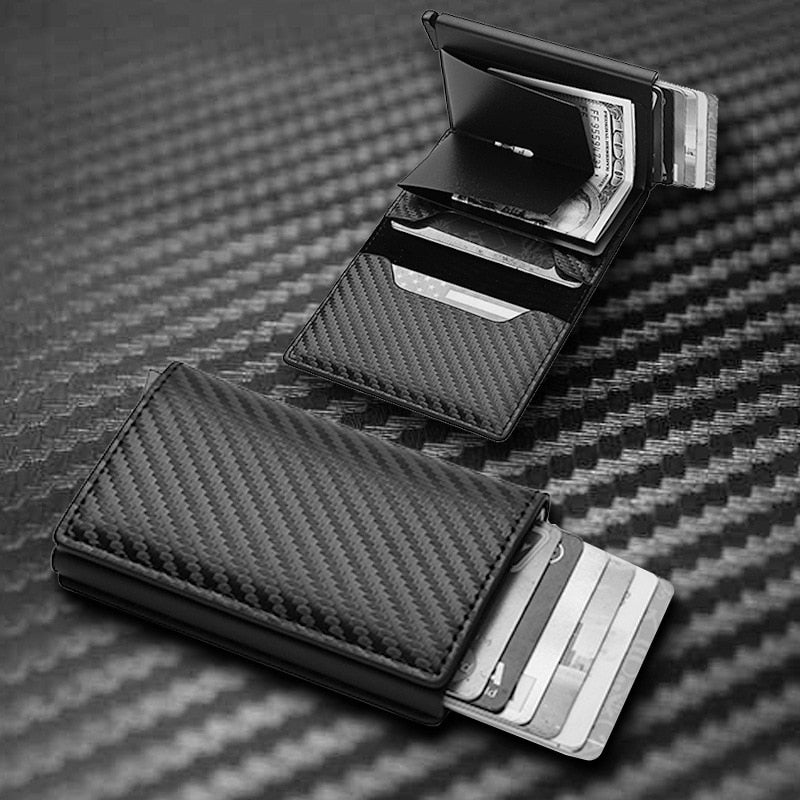 RFID Blocking Wallet Anti-Theft ID Carbon-Fiber Metal Credit Card Holder Money Clip