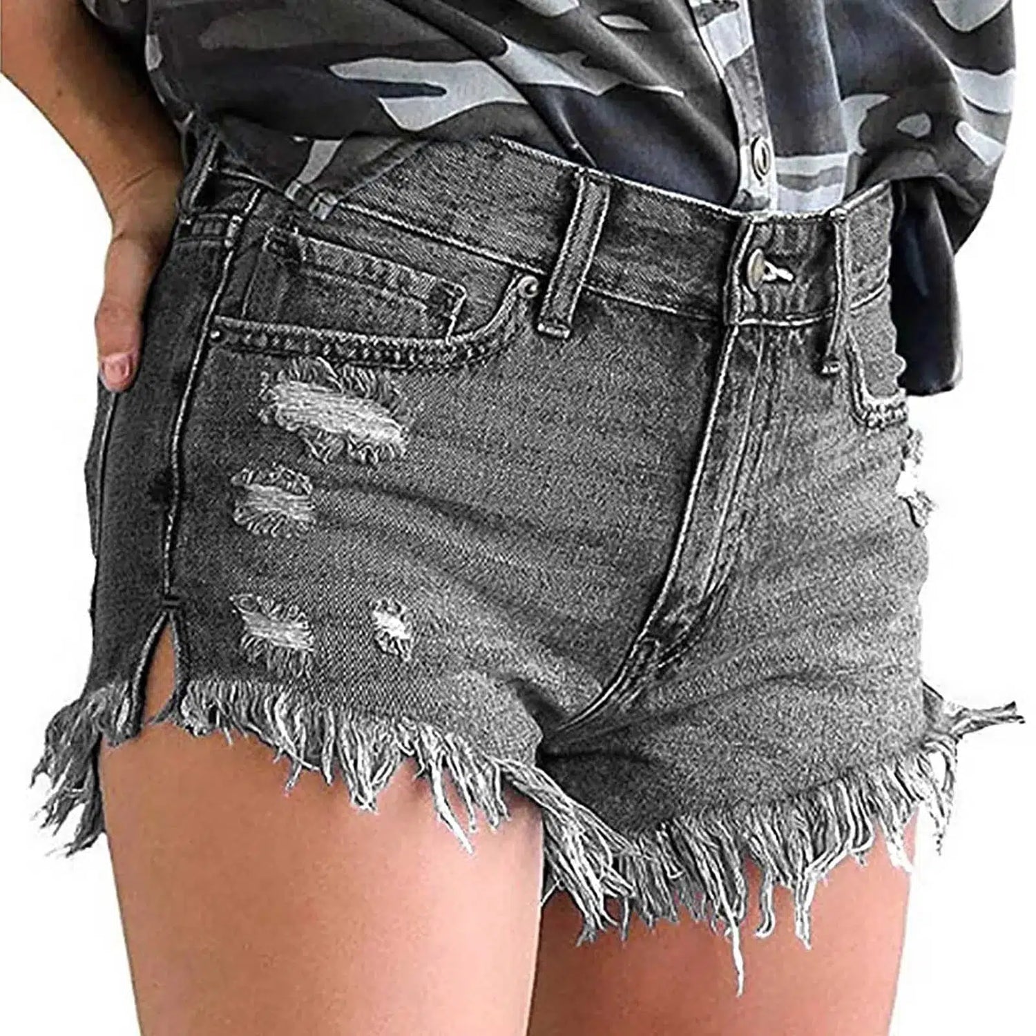 Denim Shorts Ripped Jeans Summer Frayed Hem Distressed Women's Shorts