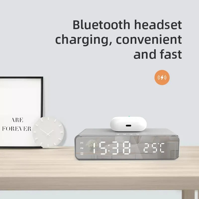 Wireless Phone Fast Charging Bedside Station Dock and Alarm Clock