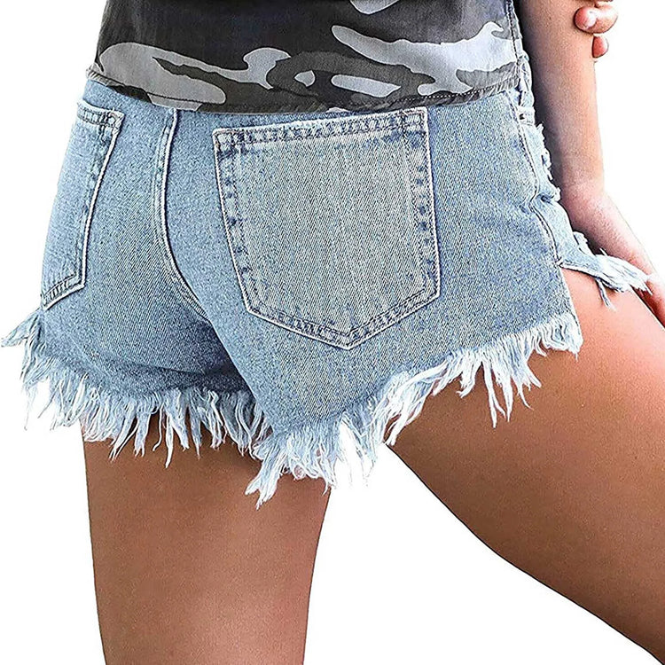 Denim Shorts Ripped Jeans Summer Frayed Hem Distressed Women's Shorts