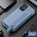 Samsung Galaxy Leather Carbon Fiber Case With Kick Stand & Zip Pocket