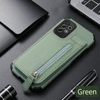 Samsung Galaxy Leather Carbon Fiber Case With Kick Stand & Zip Pocket