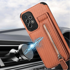 Samsung Galaxy Leather Carbon Fiber Case With Kick Stand & Zip Pocket