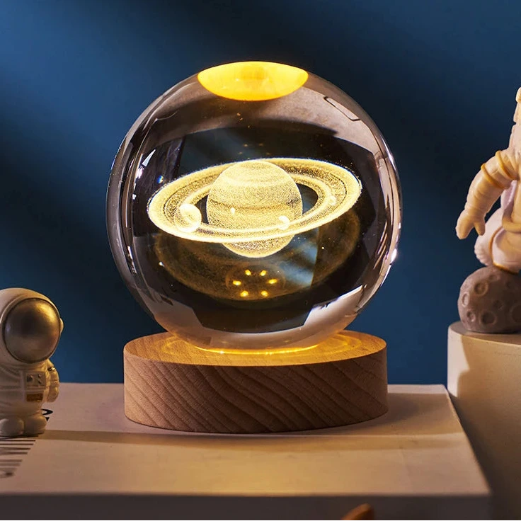 3D Crystal Ball Decoration Astronomy Solar System Planets Moon Globe 6cm Night Light