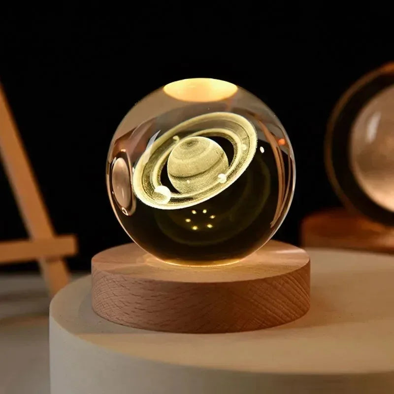 3D Crystal Ball Decoration Astronomy Solar System Planets Moon Globe 6cm Night Light