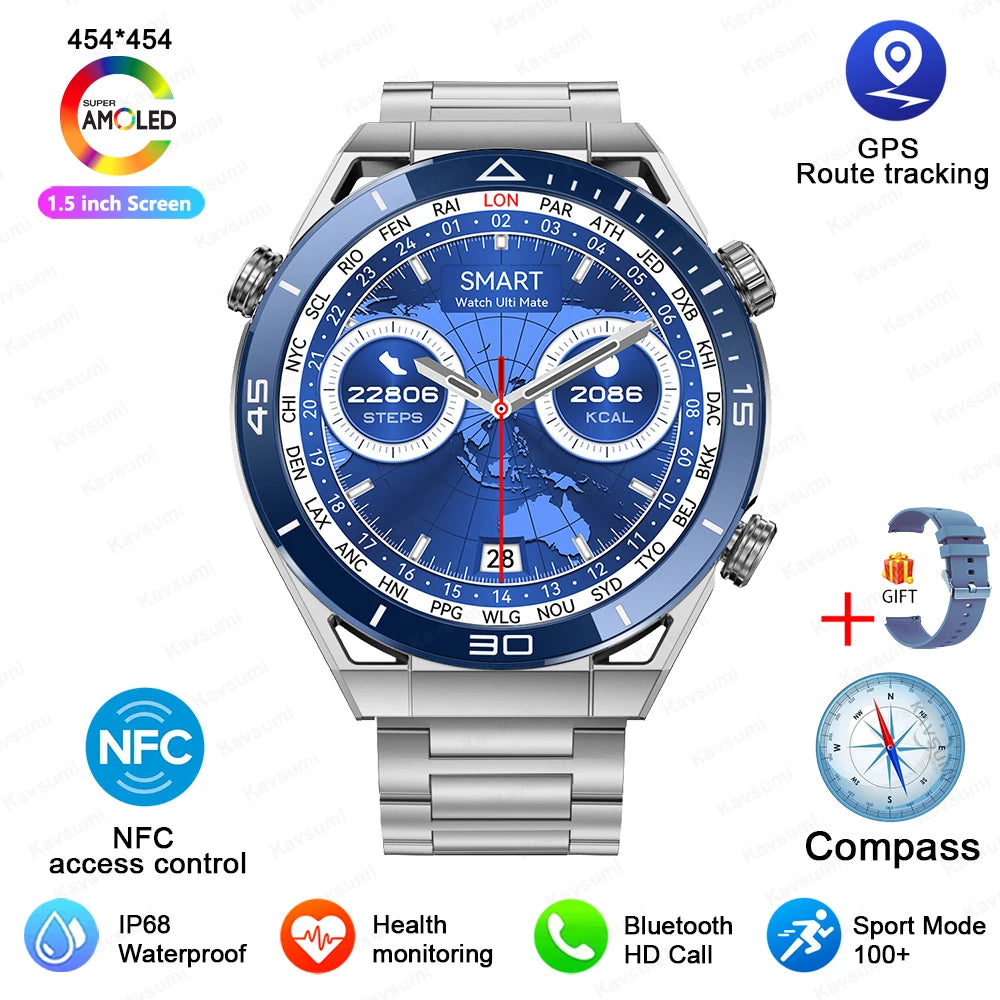 Smartwatch GPS Compass NFC ECG+PPG Health Fitness Tracker Heart Monitor Bluetooth Calling