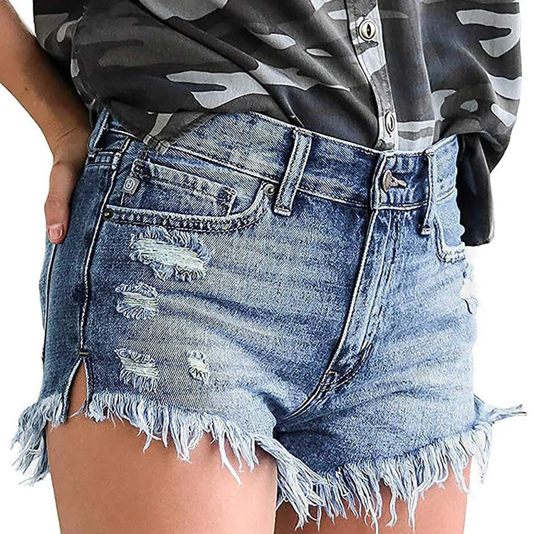 Denim Shorts Ripped Jeans Summer Frayed Hem Distressed Women's Shorts