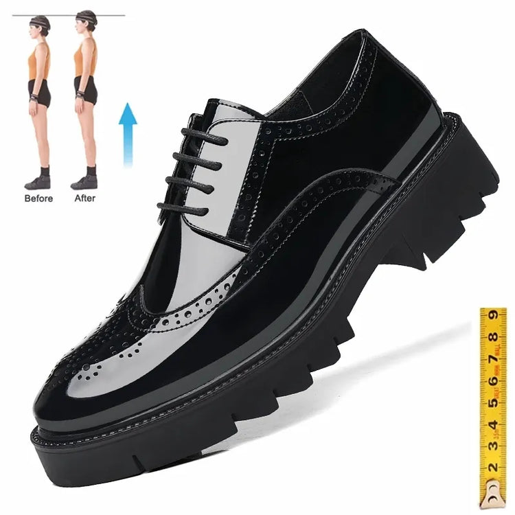 Elevator Platform Patent-Leather Oxford Shoes Increase Height Formal Dress Wedding Brogues Boost 4cm / 7cm / 9cm