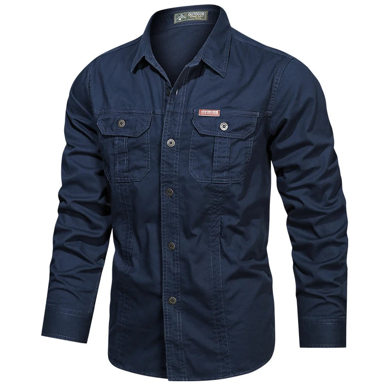 Cargo Shirt Long-Sleeve Cotton Full-Button Shirt With Breast Pockets