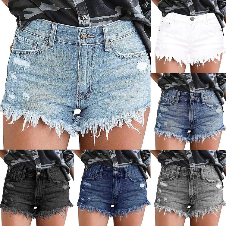 Denim Shorts Ripped Jeans Summer Frayed Hem Distressed Women's Shorts