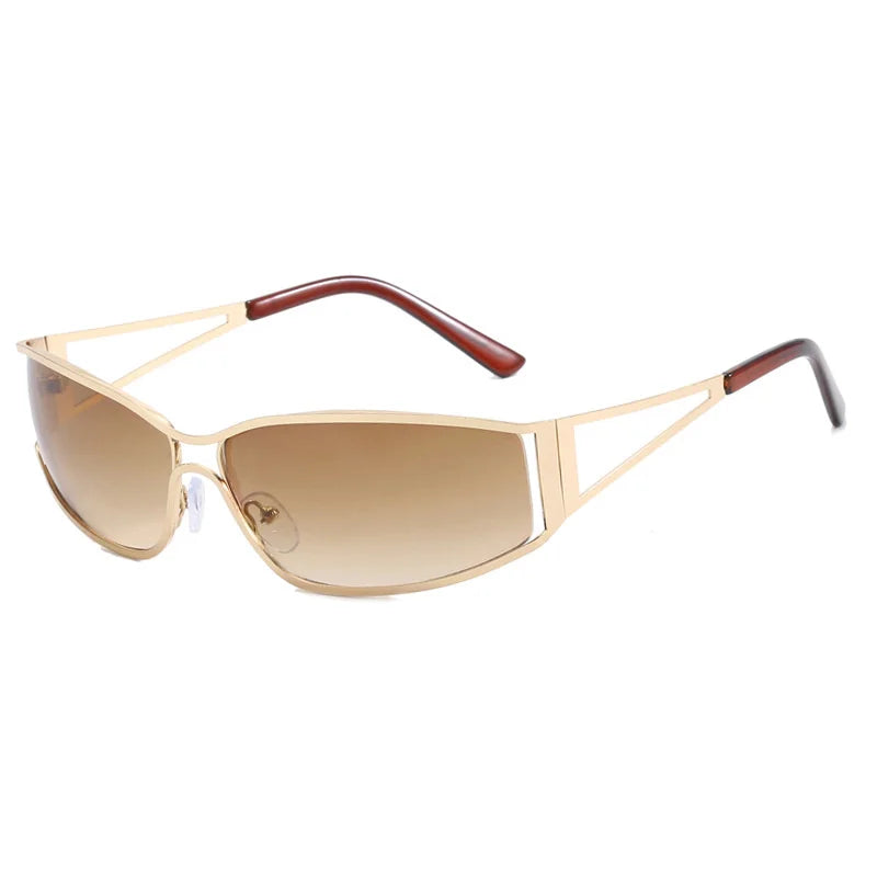 Gradient Sunglasses Oversized Metal-Frame Retro Style