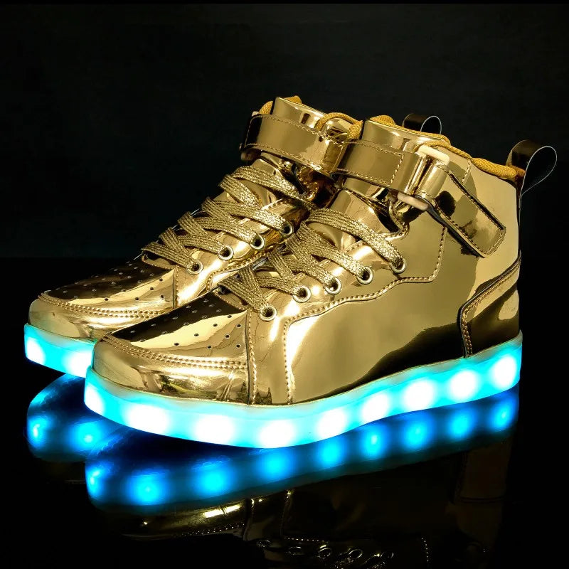 Luminous LED Sneakers Lights Glowing Flashing High Top All Sizes Unisex Runners