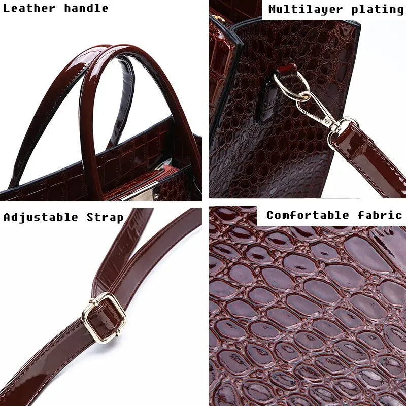 Crocodile Print Tote Handbag Crossbody Work Travel Commuter With Strap Large Capacity