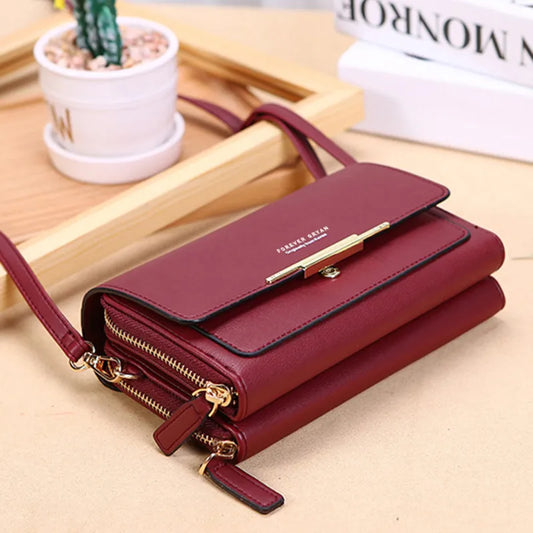 Soft Leather Phone Handbags Clutch Purse Multifunctional Shoulder Crossbody Bag Women's