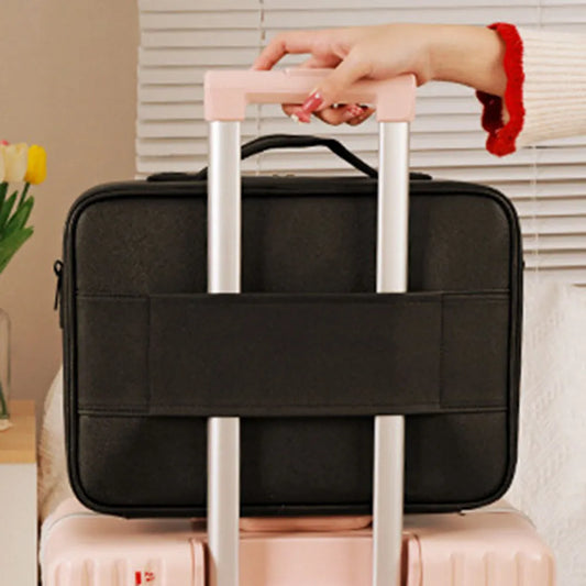 Travel Makeup Bag Portable Cosmetics Two-Level Beauty Case with LED Mirror