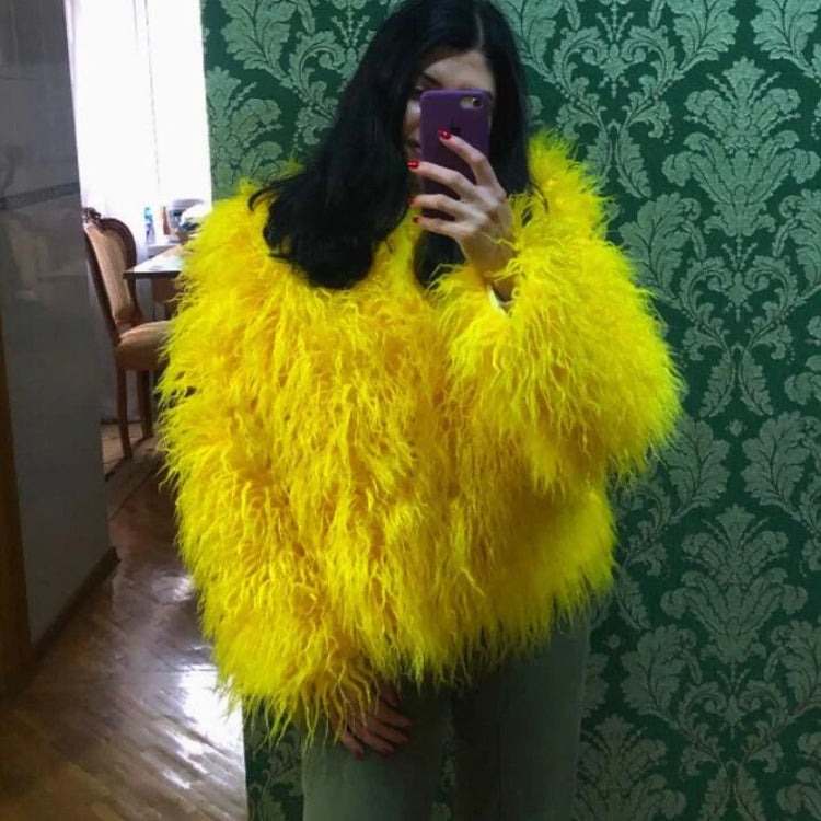 Fluffy Fur Jacket Colourful Shaggy Faux Feathers Short Women's Coat