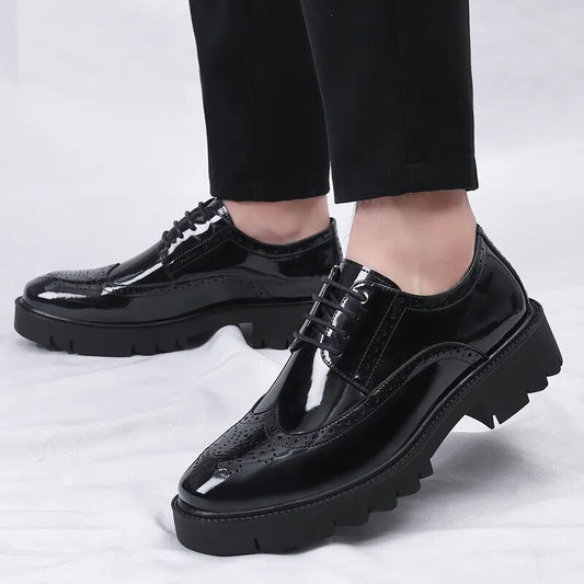 Elevator Platform Patent-Leather Oxford Shoes Increase Height Formal Dress Wedding Brogues Boost 4cm / 7cm / 9cm